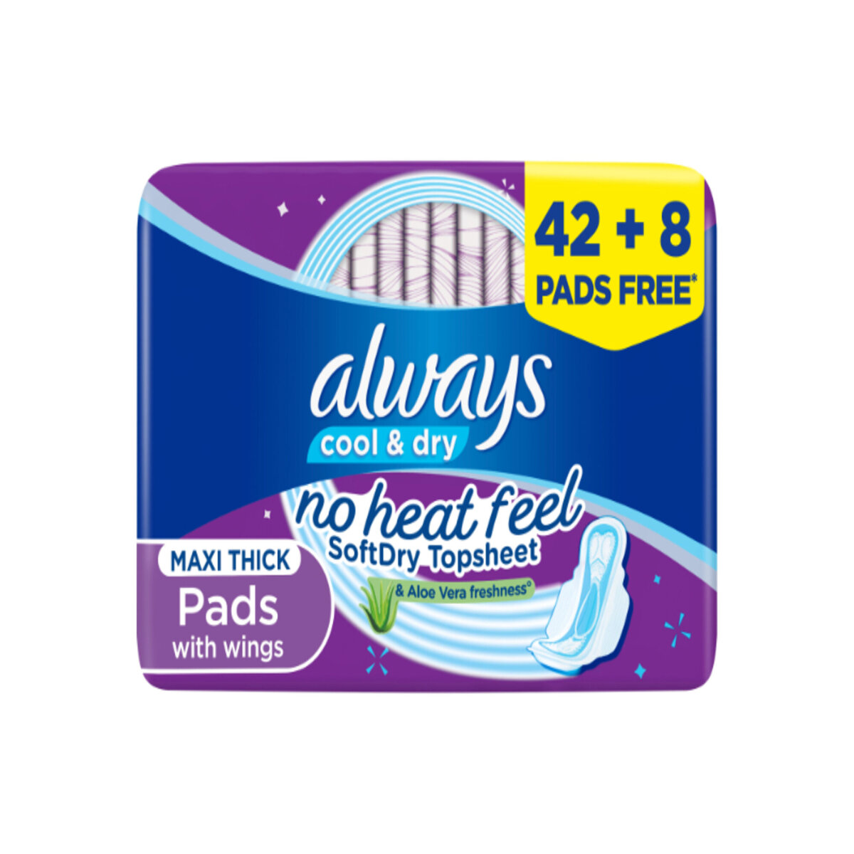 Always Cool & Dry No Heat Feel Maxi Thick Large Sanitary Pads With Wings Value Pack 50pcs