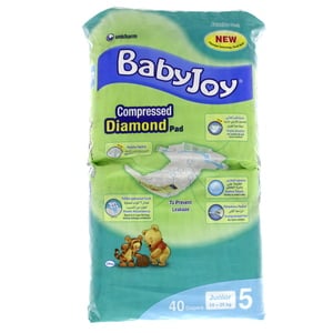 BabyJoy Compressed Tape Diaper Size 5 Junior Jumbo Pack 14-25 40 Count