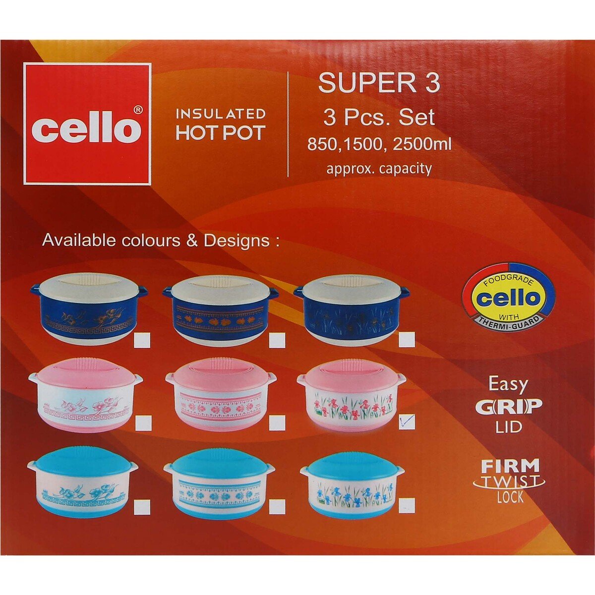 Cello Hot Pot 3Pcs Set 06-055 850ml, 1500ml, 2500ml