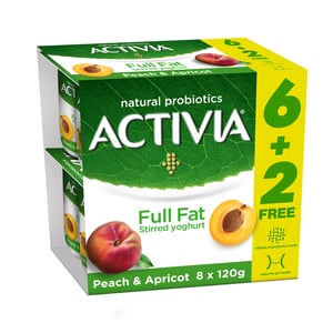 Activia Stirred Yoghurt Full Fat Peach & Apricot 8 x 120g