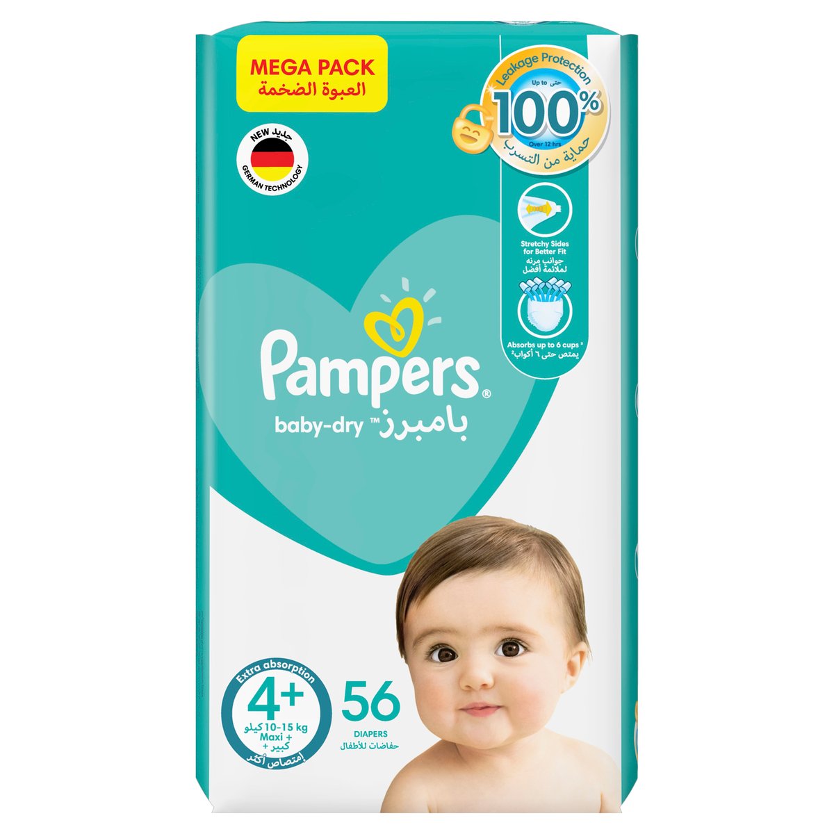Pampers Baby-Dry Diapers Size 4, 10-15kg with Leakage Protection 56pcs