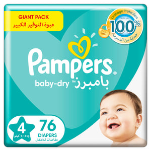 Pampers Baby-Dry Diapers Size 4, 9-14kg with Leakage Protection 76pcs