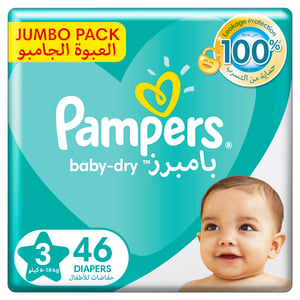 Pampers Baby-Dry Diapers Size 3, 6-10kg with Leakage Protection 46pcs