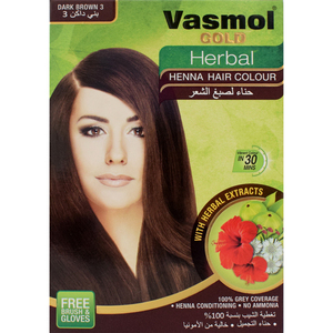 Vasmol Gold Herbal Henna Hair Colour 3 Dark Brown 60g Online at Best Price  | Henna Colorants | Lulu UAE