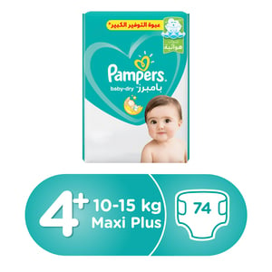 Pampers Active Baby Dry Diapers, Size 4+, Maxi Plus, 10-15kg, Mega Pack, 74pcs