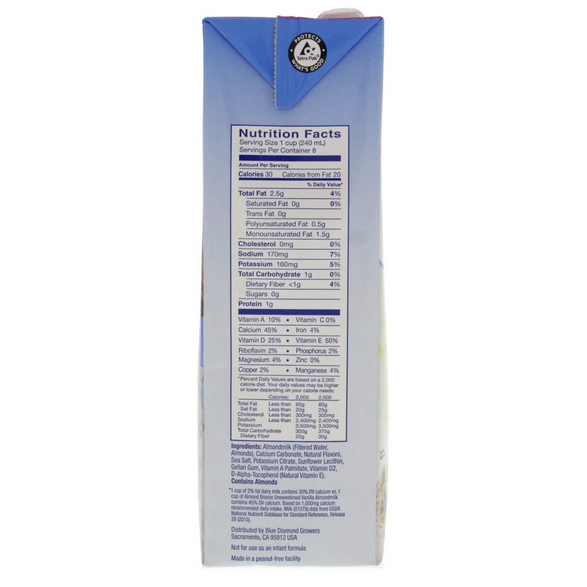 Blue Diamond Almond Breeze Unsweetened Almond Milk Vanilla 1.89 Litres