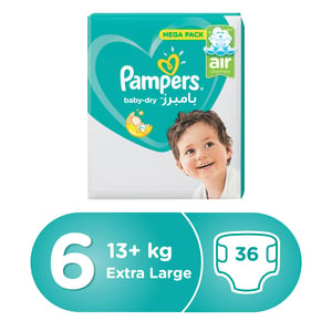 Pampers Active Baby Dry Diapers, Size 6, Extra Large, 13+ kg, Mega Pack, 36pcs