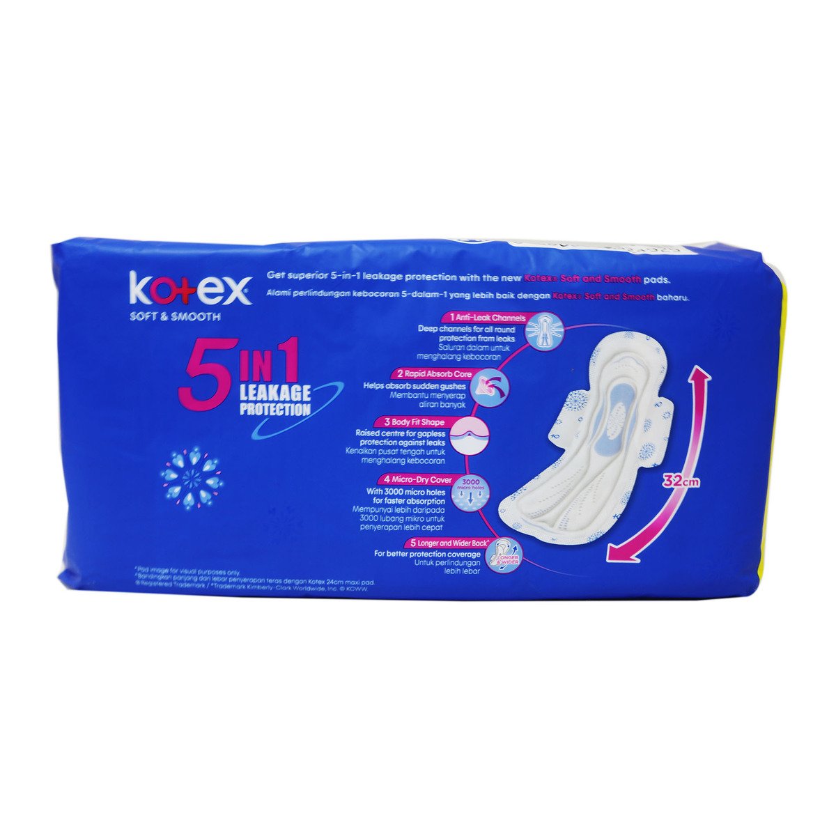 Kotex Soft Side Overnight Wing 32Cm 3 x 12 Counts