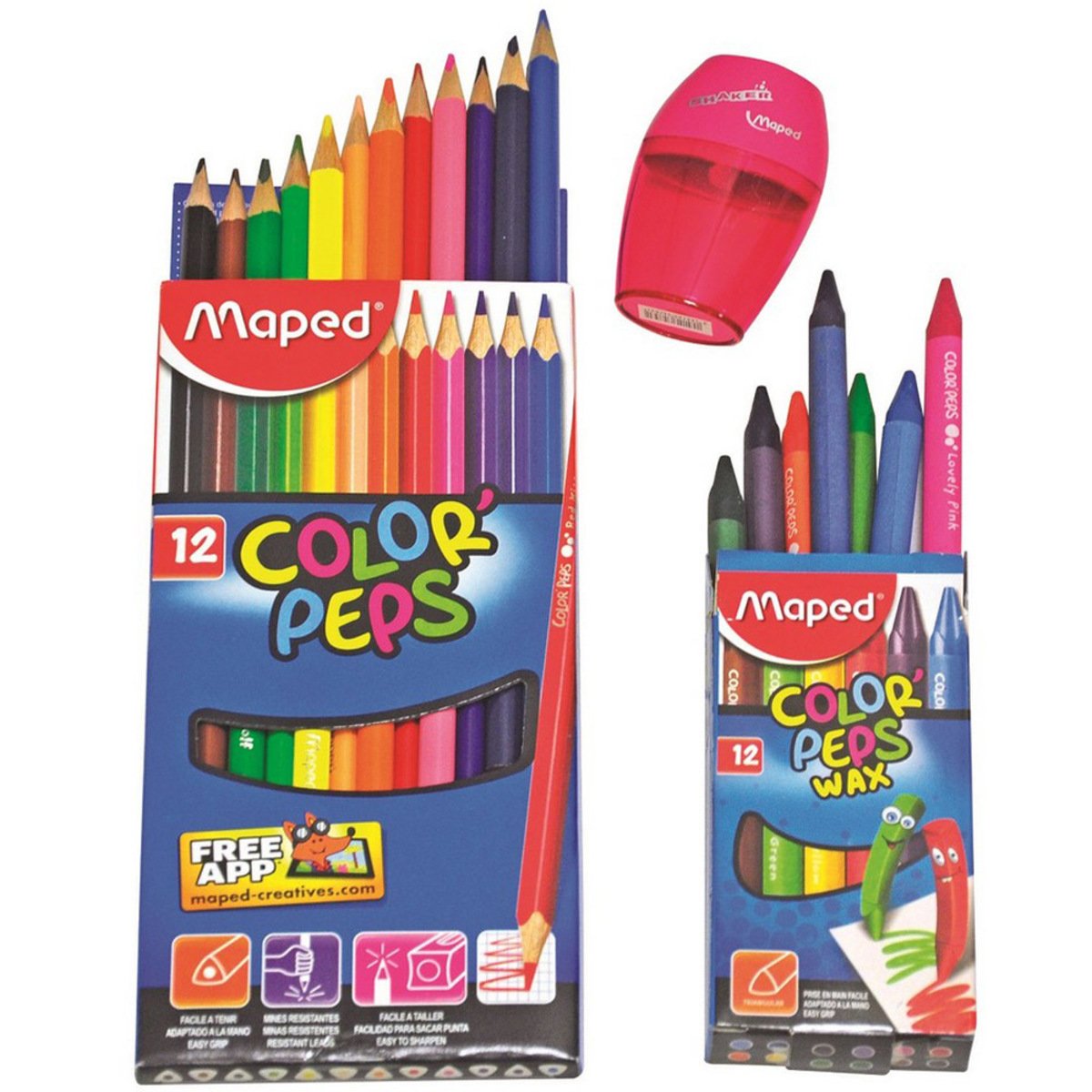 Maped Color Pencil 12 Pieces+ Wax Crayons 12 Pieces+ Sharpener 1 Piece