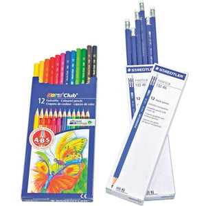 ستيدتلير أقلام رصاص اتش بي 2×12 حبات + ألوان خشبية 12 حبة