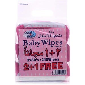 Buy Cool & Cool Baby Wipes 80 pcs 2+1 Online at Best Price | Baby Wipes | Lulu UAE in UAE