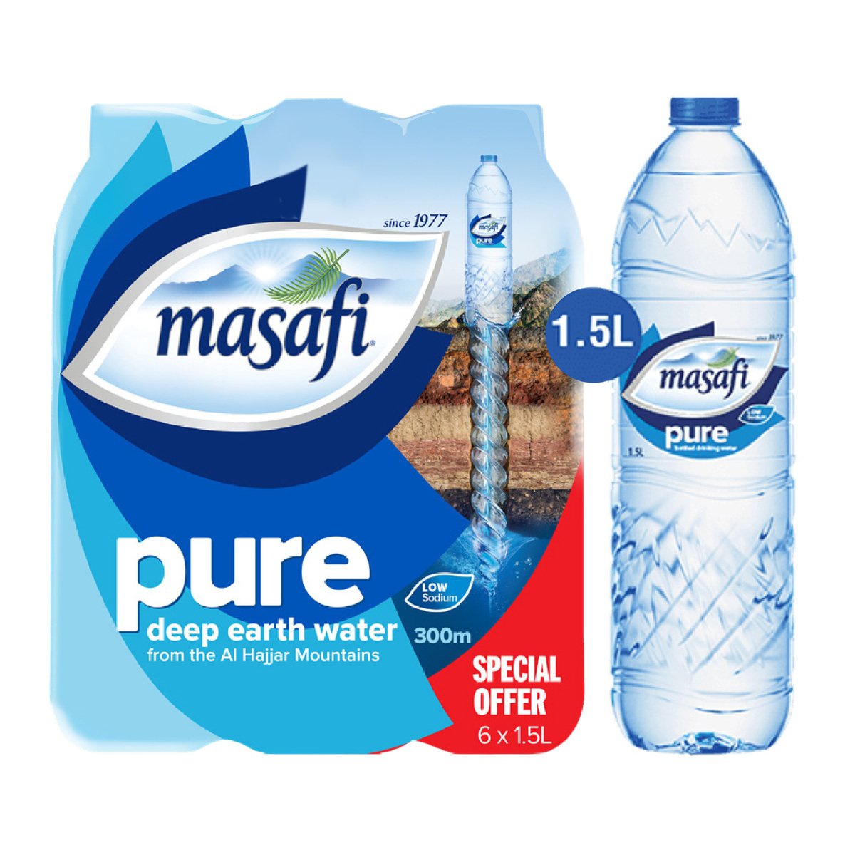 Buy Masafi Drinking Water Value Pack 6 x 1.5 Litres Online at Best Price | Mineral/Spring water | Lulu UAE in UAE