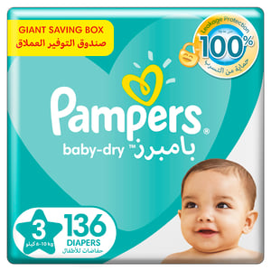 Pampers Baby-Dry Diapers Size 3, 6-10kg with Leakage Protection 136pcs