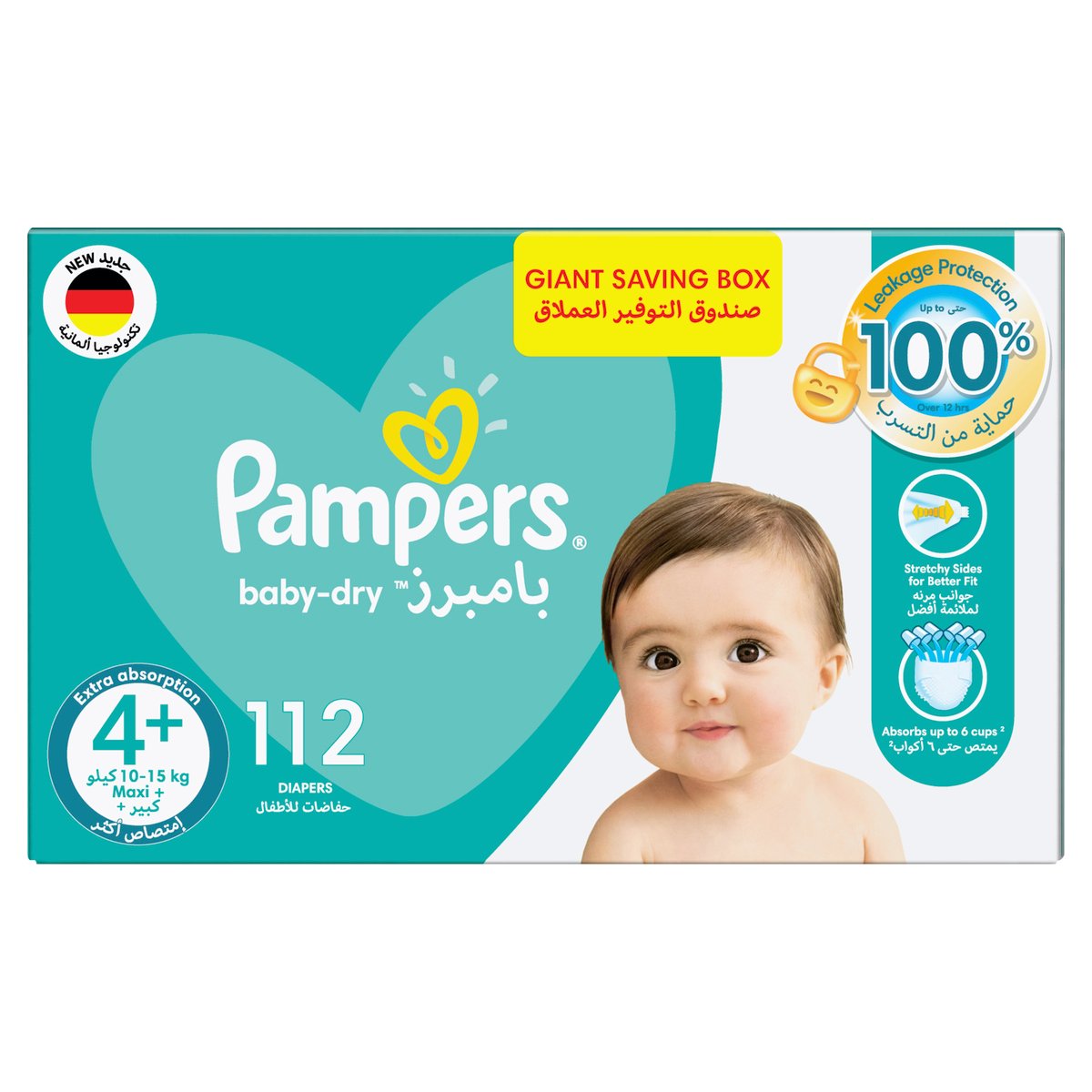 Pampers Baby-Dry Diapers Size 4+ 10-15kg with Leakage Protection 112pcs