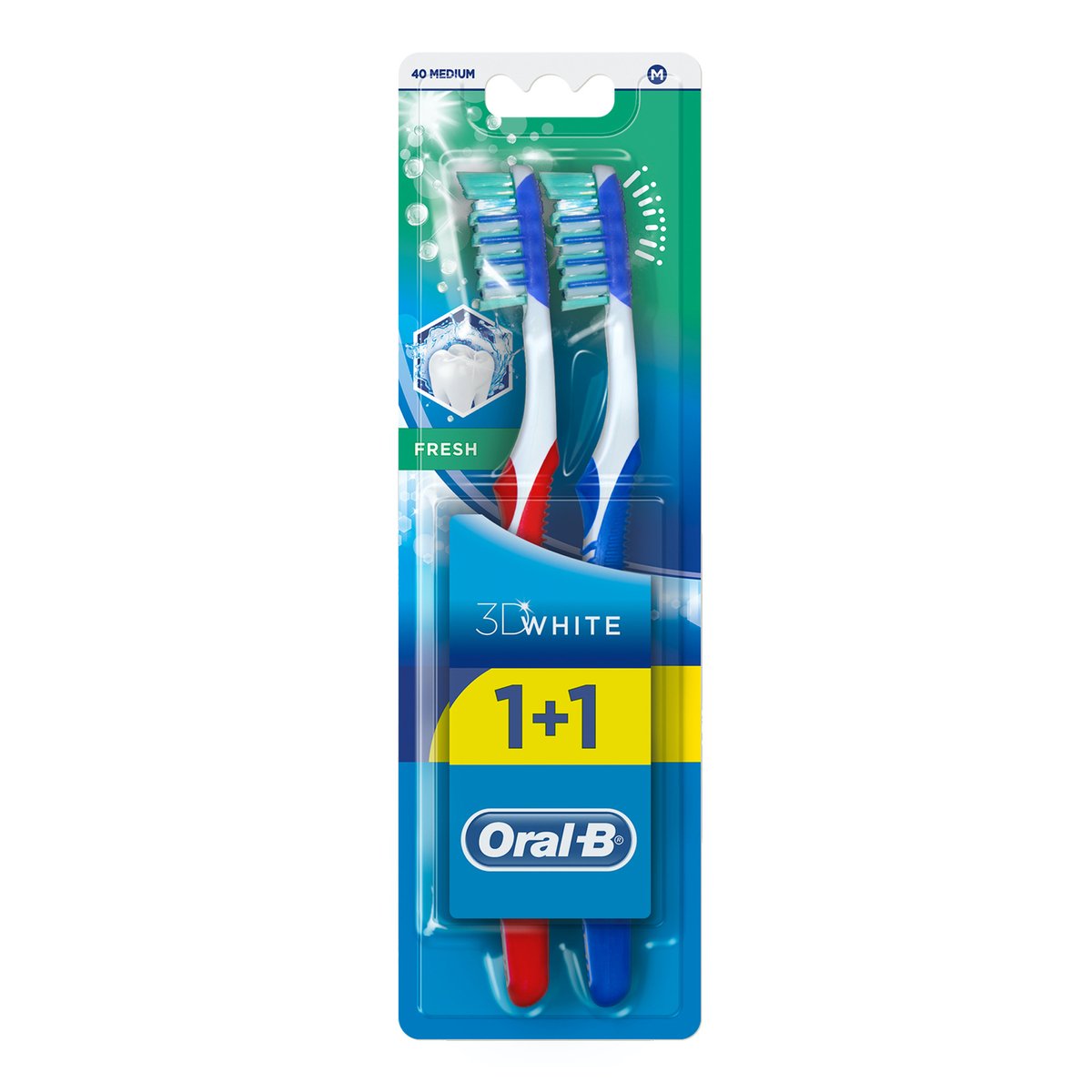 Oral B Toothbrush 3D White Fresh Medium Assorted Colors 1+1