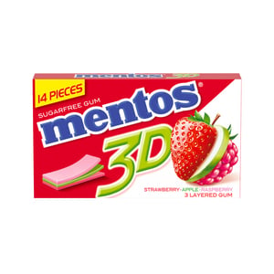 Mentos 3D Strawberry, Apple, Raspberry Flavoured Chewing Gums 33 g