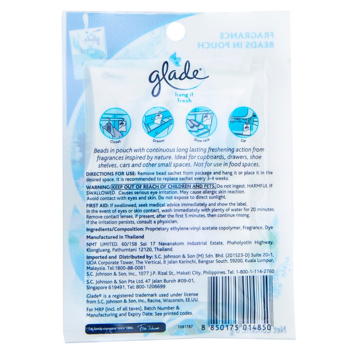 Glade Hang It Cool Fresh Fragrance Beads In Pouch 8g