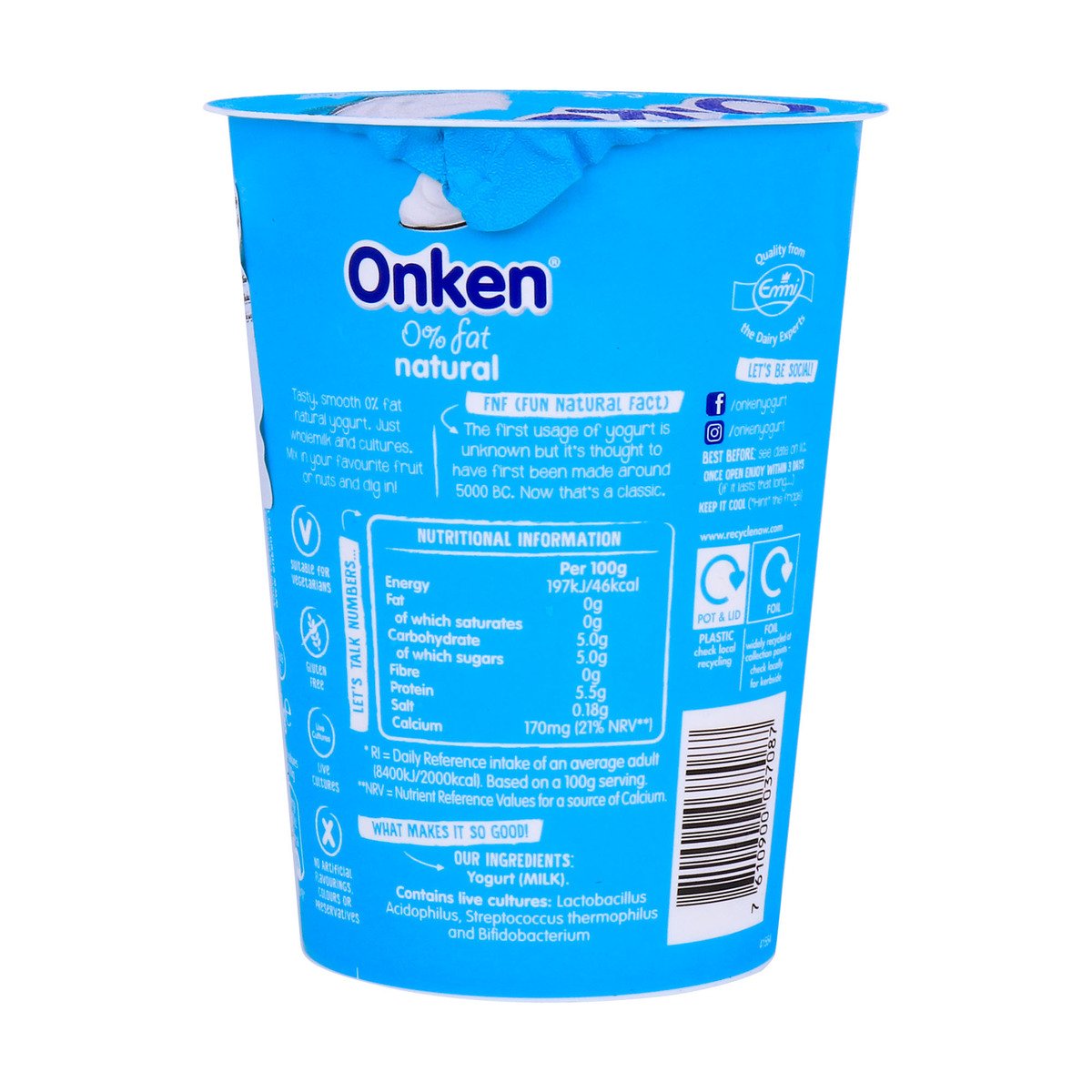Onken 0% Fat Natural Biopot Yogurt 450 g