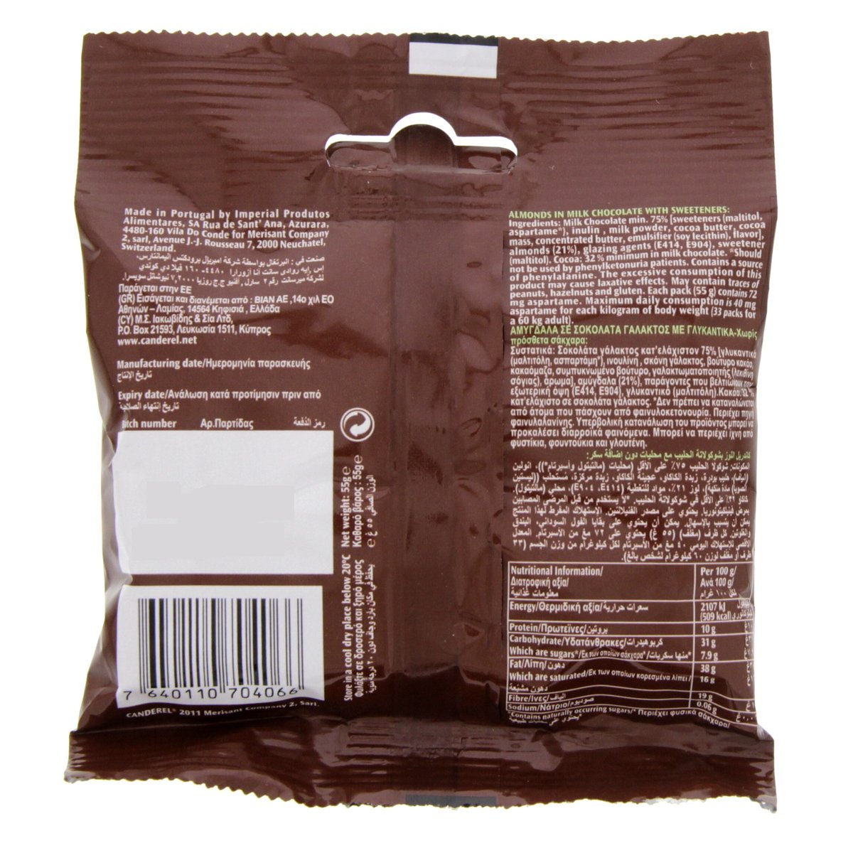 Canderel Almonds In Milk Chocolate With Sweeteners 55 g