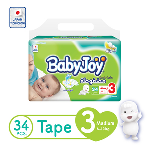 BabyJoy Compressed Tape Diaper Size 3 Medium Value Pack 6 - 12kg 34 Count