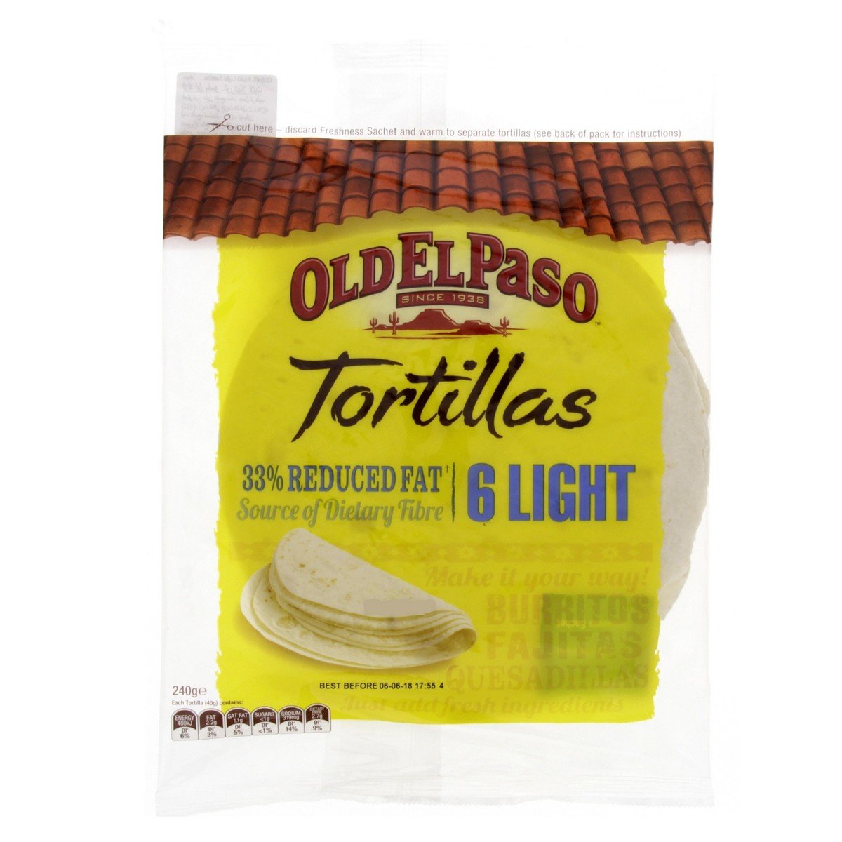 Old El Paso Tortillas 33% Reduced Fat 6 Light 240 g