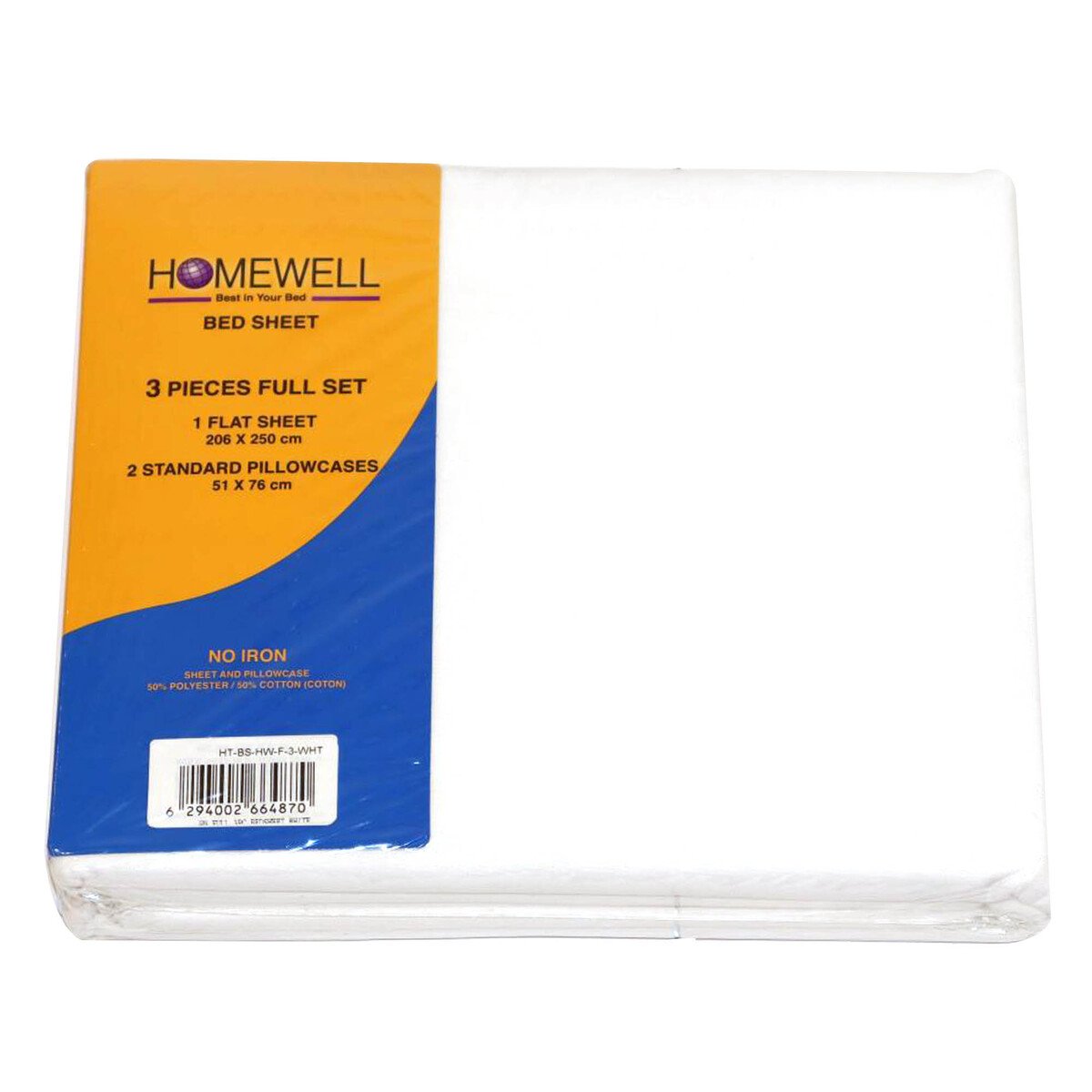 Homewell Bed Sheet Double 3pc 206x250cm White Color