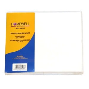Homewell Bed Sheet Queen 3pc 228x259cm White Color