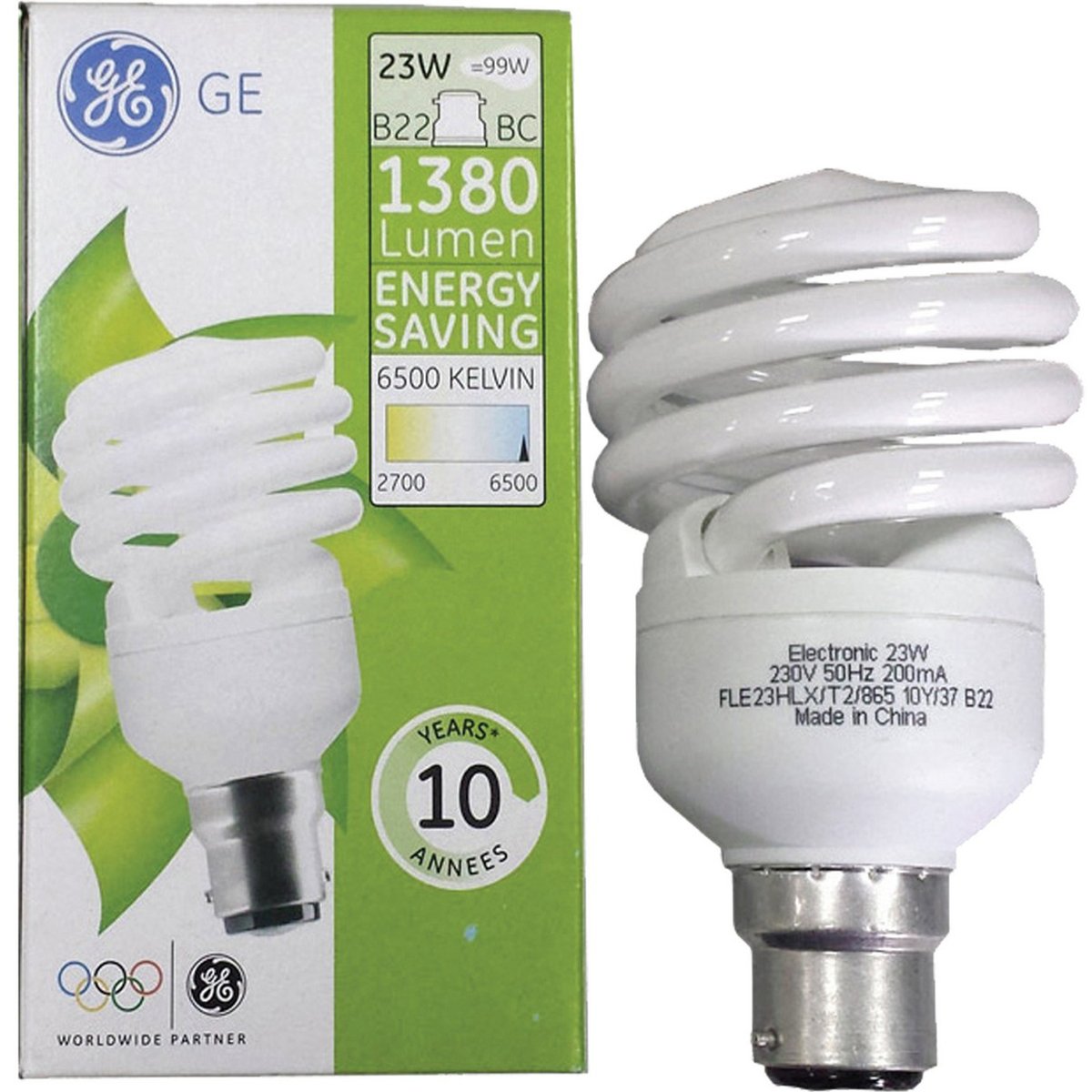 Ge Energy Saving Spiral CFL Bulb 23W B22 2pcs