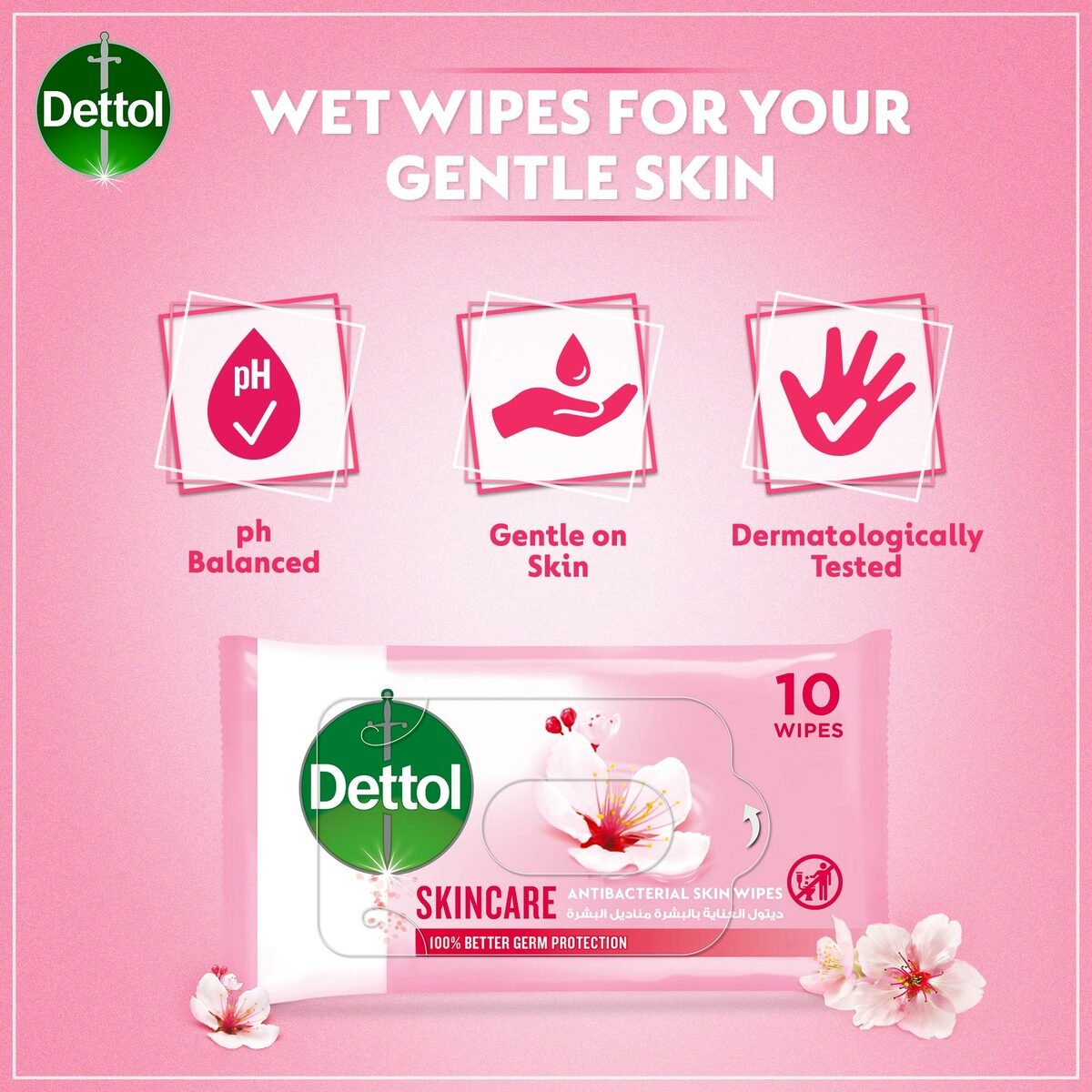 Dettol Skincare Antibacterial Skin Wipes 10pcs