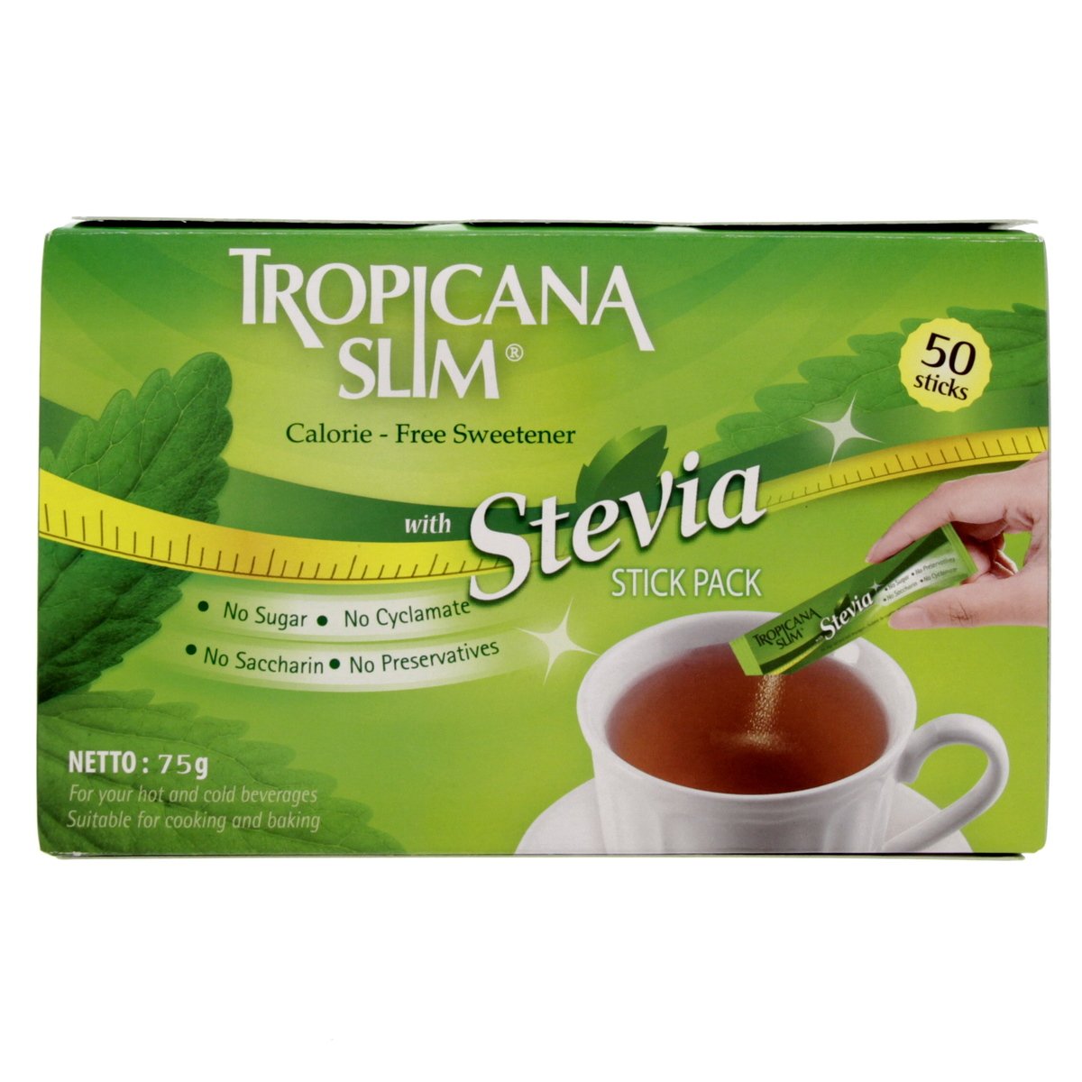 Buy Tropicana Slim Calorie Free Sweetener With Stevia Stick Pack 50 pcs Online at Best Price | Sugar | Lulu UAE in UAE