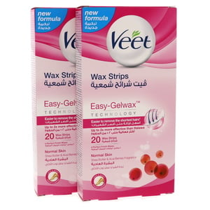 اشتري قم بشراء Veet Wax Strips Easy Gelwax Normal skin 2 x 20 pcs Online at Best Price من الموقع - من لولو هايبر ماركت Ladies Hair Removers في الامارات