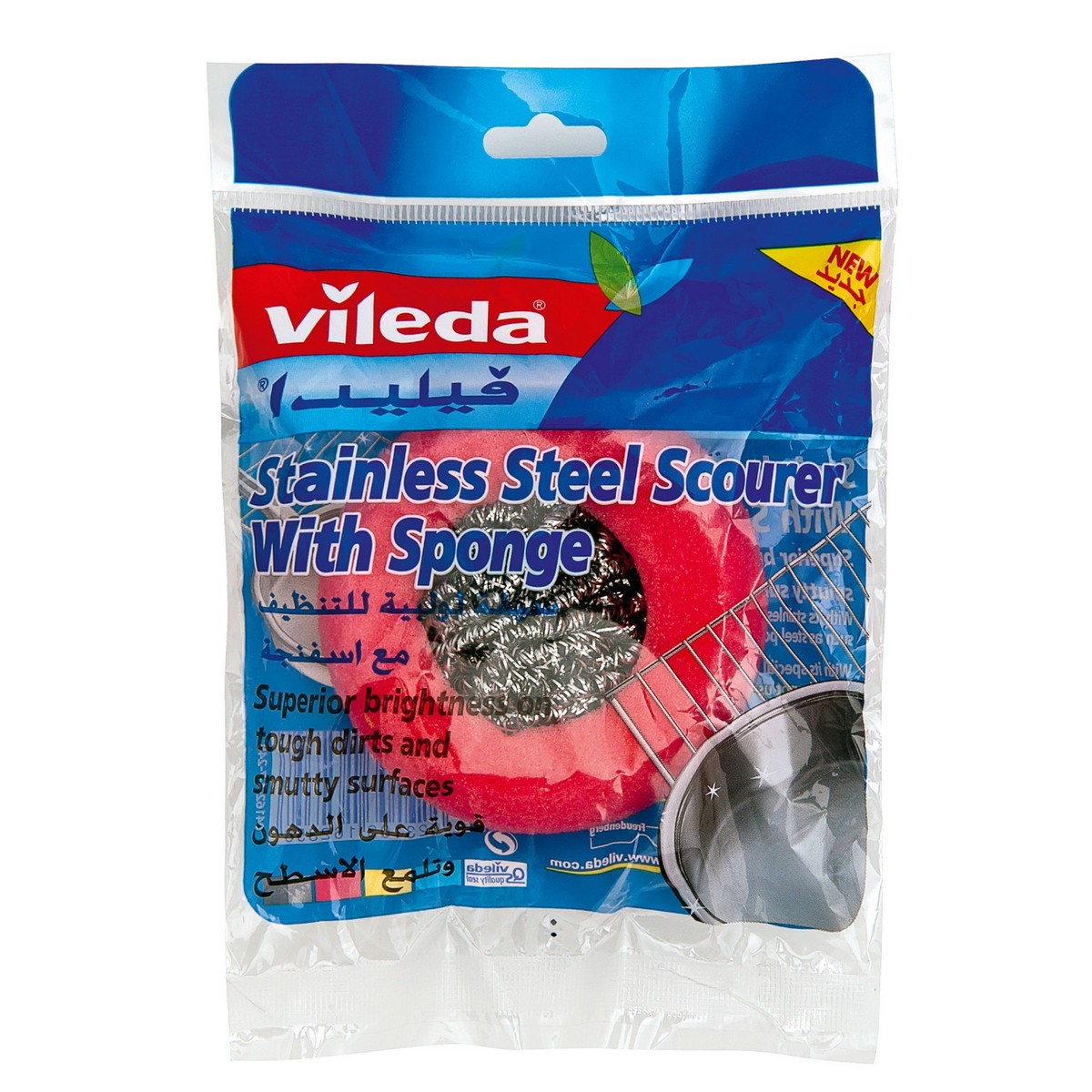 Vileda Inox Dish Washing Metallic Metallic Scourer with Sponge 1pc