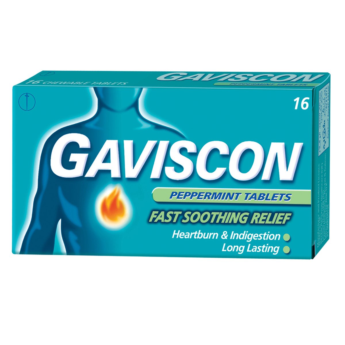 Gaviscon Heartburn & Indigestion Relief Tablets Peppermint Base 250mg 16 pcs