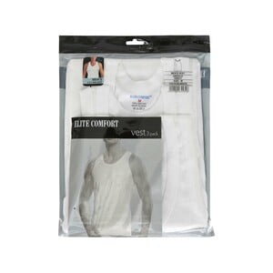 Elite Comfort Men's Rib Vest 3Pcs Pack White Medium