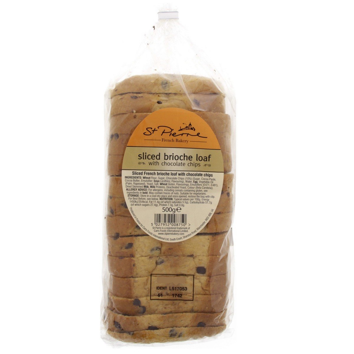 St Pierre Sliced French Brioche Loaf With Chocolate Chips 500g