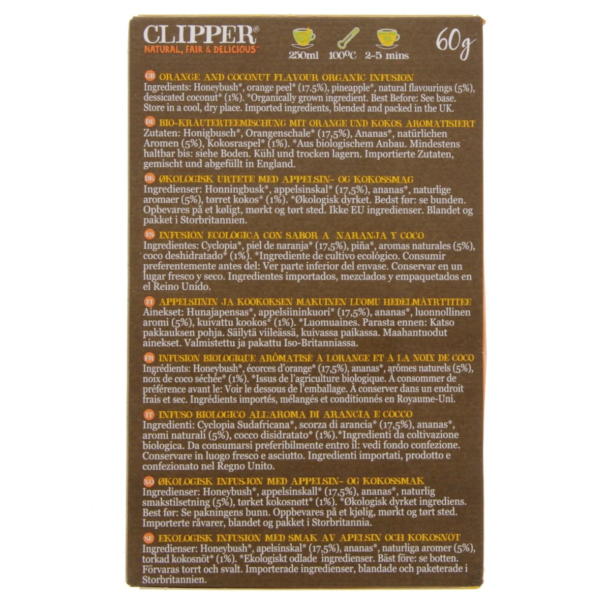 Clipper Organic Orange And Coconut Infusion 60g