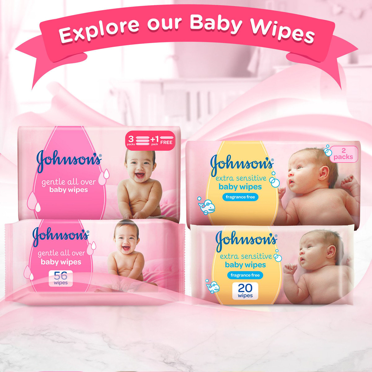 Johnson's Baby Wipes Gentle Cleansing 56pcs x 3