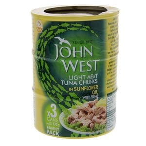 John West Light Meat Tuna Chunks In Sunflower Oil With Brine 3 x 170g