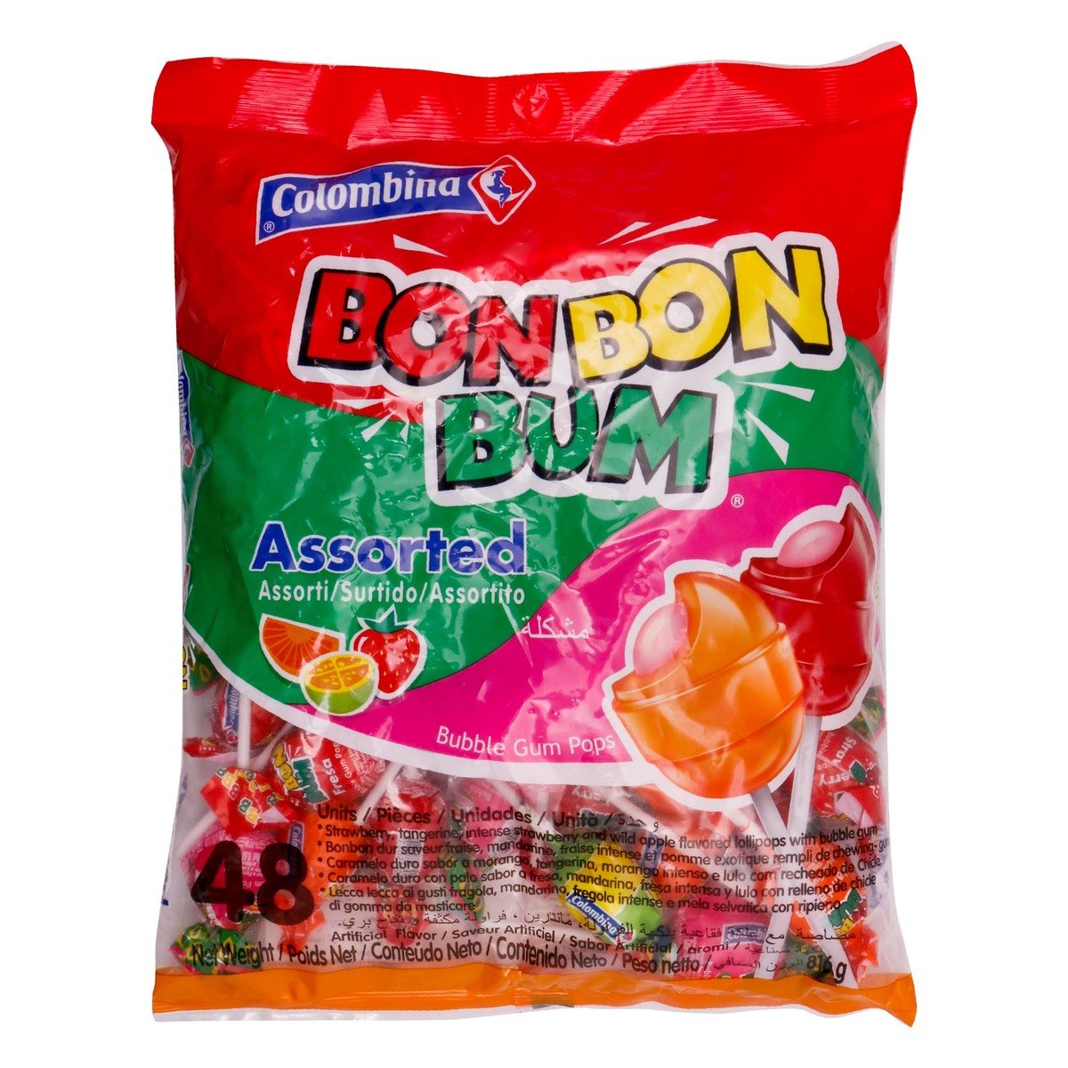 Colombina Bon Bon Bum Bubble Gum Pops Assorted 816 g