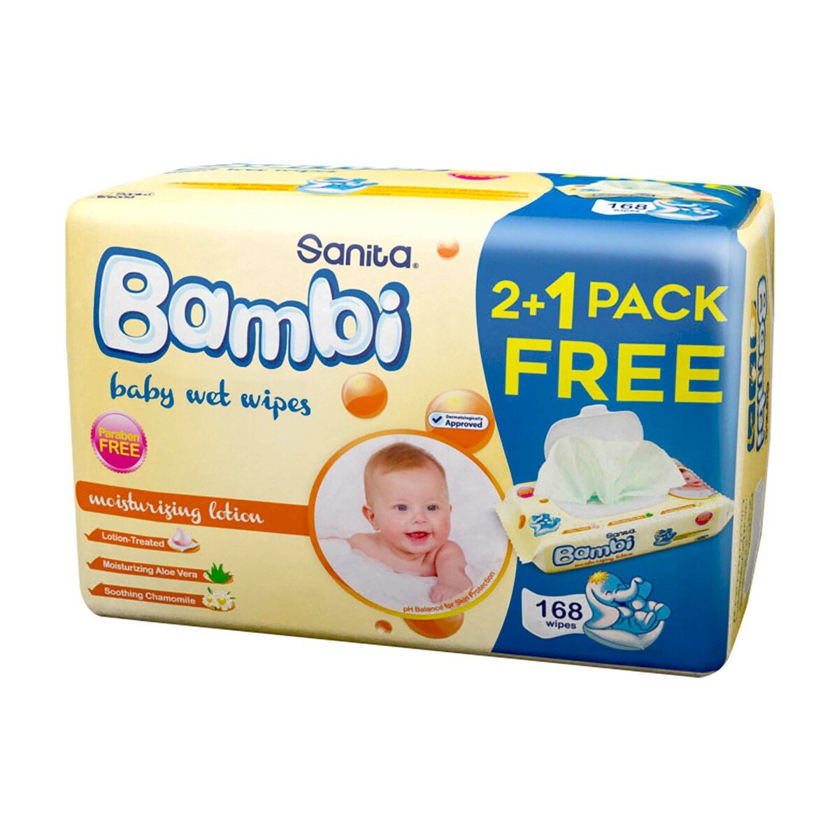 Sanita Bambi Baby Wet Wipes Chamomile 56pcs 2+1