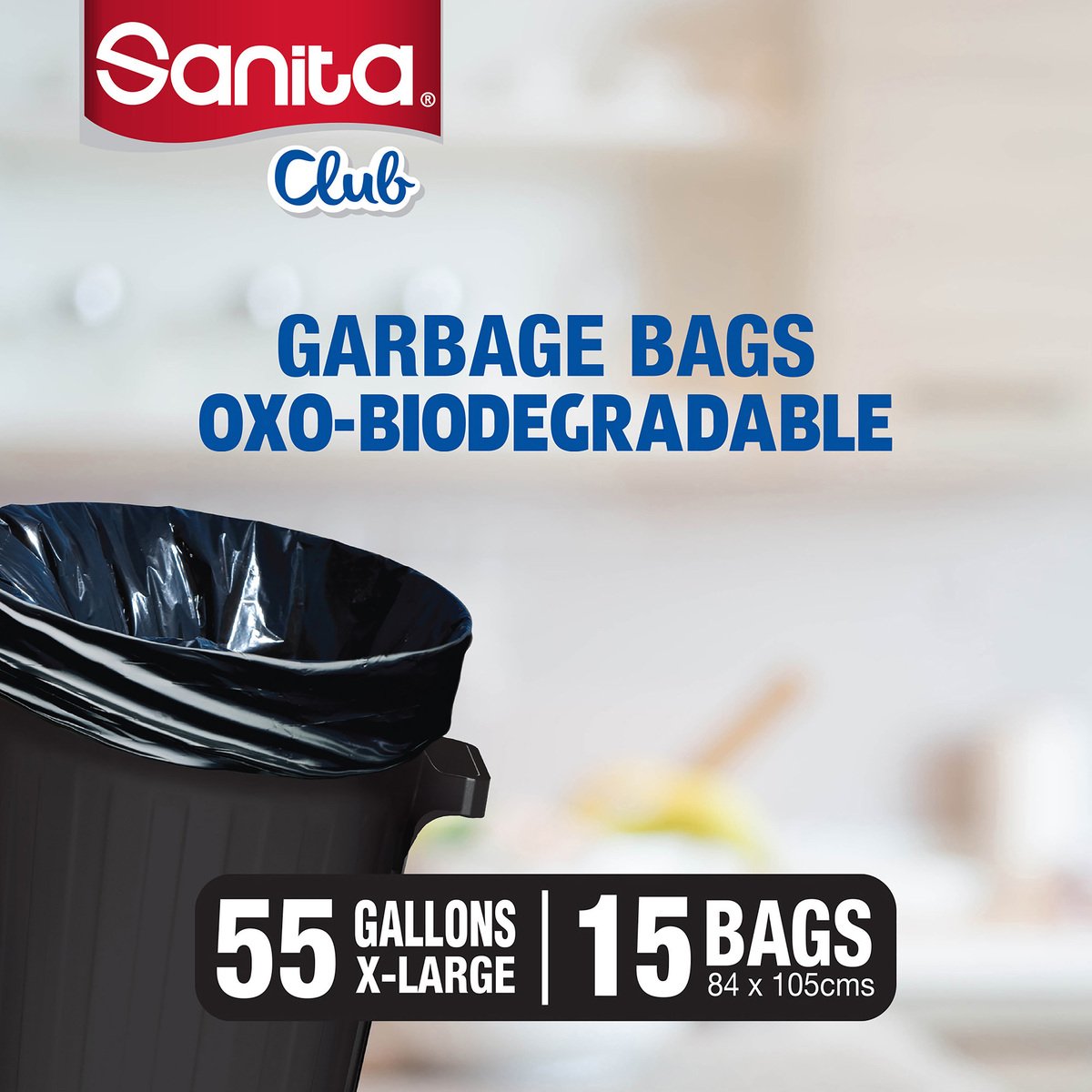 Sanita Club Garbage Bags Oxo-Biodegradable 55 Gallons X-Large Size 84 x 105 cm 15 pcs