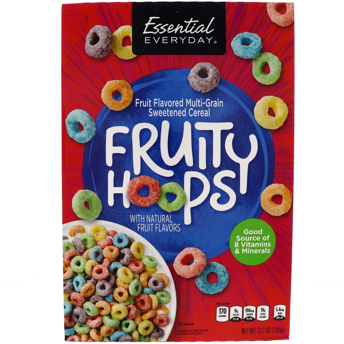 Buy Essential Everyday Fruity Hoops Fruit Flavored Multi Grain Sweetened Cereal 345 g Online at Best Price | Health Cereals | Lulu Kuwait in Kuwait