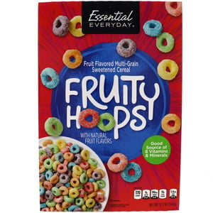 Essential Everyday Fruity Hoops Fruit Flavored Multi Grain Sweetened Cereal 345g