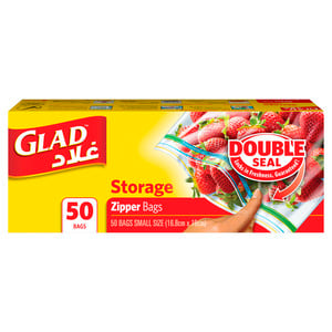Glad Zipper Food Storage Plastic Bags Quart Size 16.8cm x 18cm 50pcs