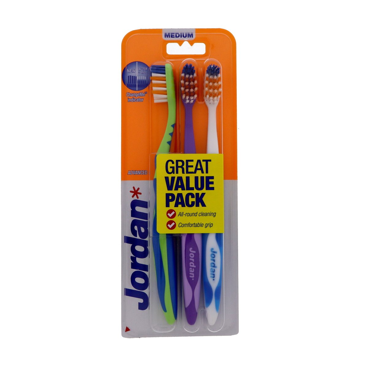 جوردان فرشاة أسنان متطورة متوسطة 3قطع بألوان متنوعة