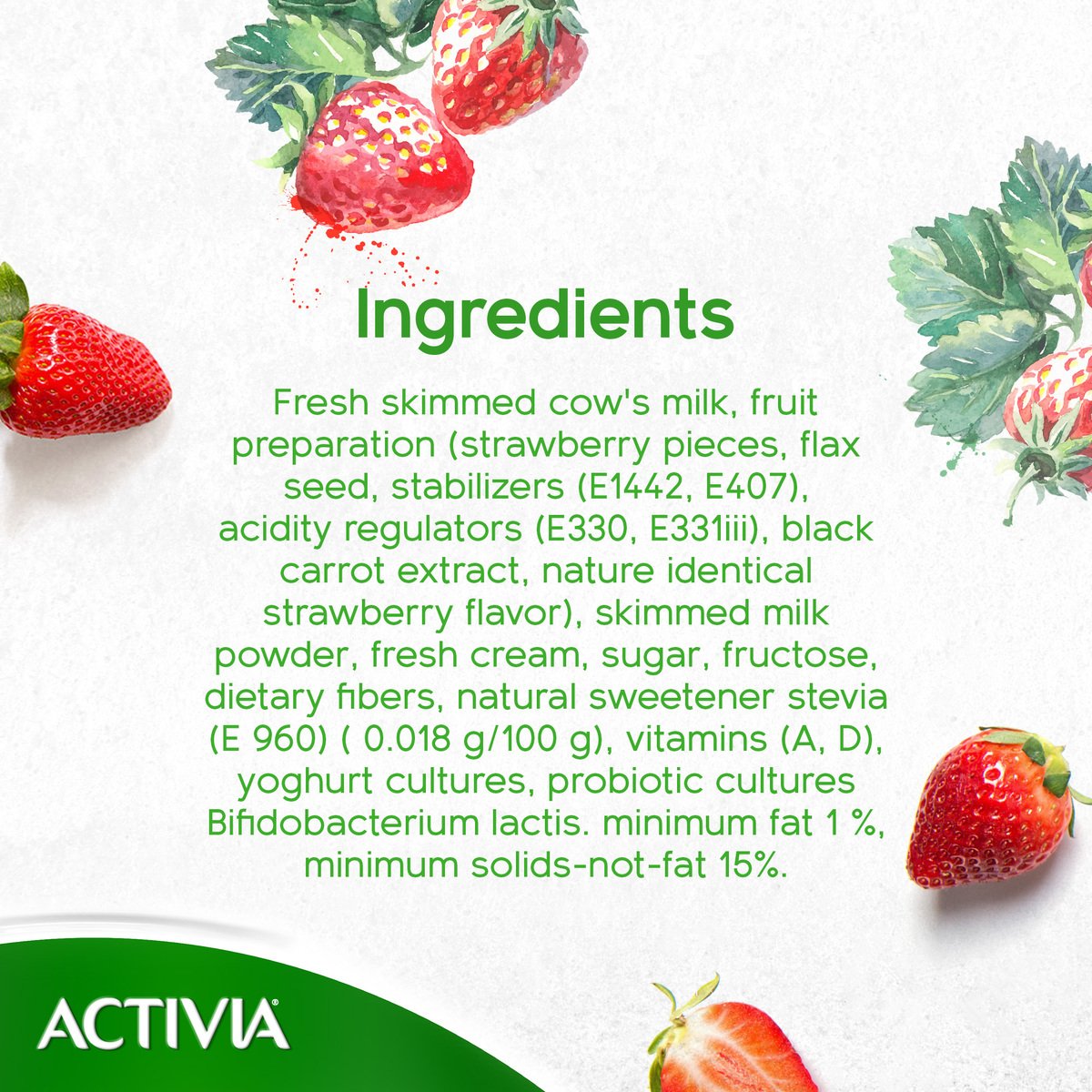 Activia Stirred Yoghurt Low Fat Strawberry 8 x 120 g