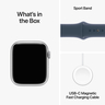 PRE-ORDER Apple Watch Series 9 GPS + Cellular, Silver Aluminium Case with Storm Blue Sport Band, 45 mm, S/M, MRMG3
