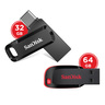 SanDisk Cruzer Blade USB 2.0 64 GB Flash Drive, G46 + Ultra Dual Drive Go 32 GB Type C, Z50