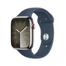 PRE-ORDER Apple Watch Series 9 GPS + Cellular, Silver Stainless Steel Case with Storm Blue Sport Band, 45 mm, S/M, MRMN3