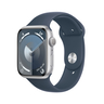 Apple Watch Series 9 GPS, Silver Aluminium Case with Storm Blue Sport Band, 45 mm, S/M, MR9D3QA/A